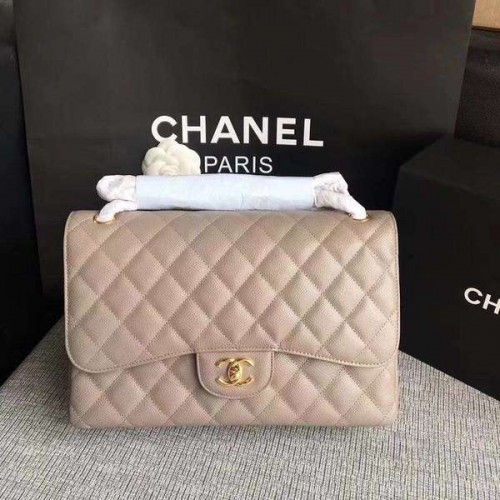 Genți de umăr Chanel Flap din piele de vițel originală gri CF1113 auriu