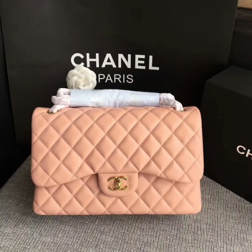 Genți de umăr Chanel Flap, piele de miel originală roz deschis CF1113 Glod