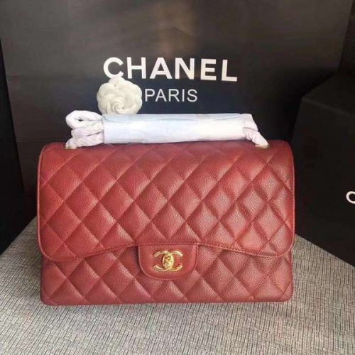Genți de umăr Chanel Flap Maroon Original Calfskin Leather CF1113 Gold