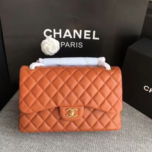 Genți de umăr Chanel Flap din piele de miel originală portocalie CF1113 Glow