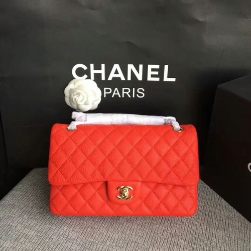 Genți de umăr Chanel Flap Leather Original Deerskin CF1112 Roșii