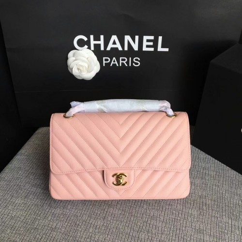 Genți de umăr Chanel Flap roz, piele de vițel originală CF1112 auriu