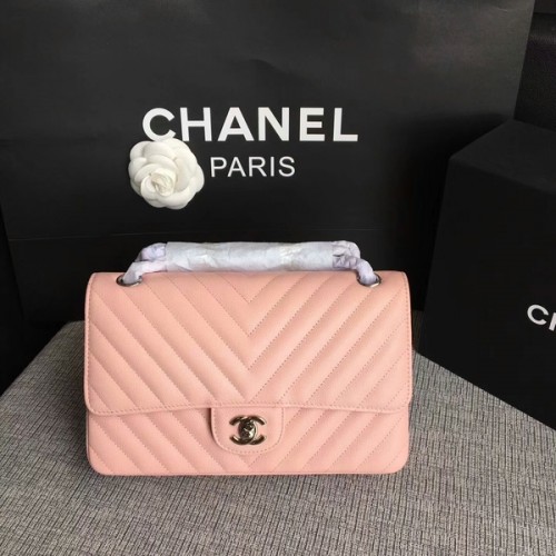Genți de umăr Chanel Flap roz, piele de vițel originală CF1112 argintiu