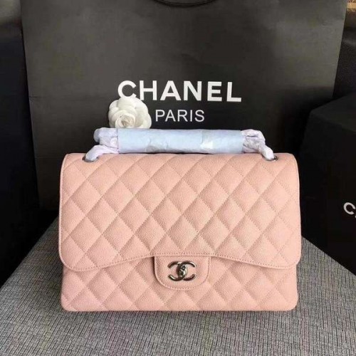 Genți de umăr Chanel Flap roz, piele de vițel originală CF1113 argintiu