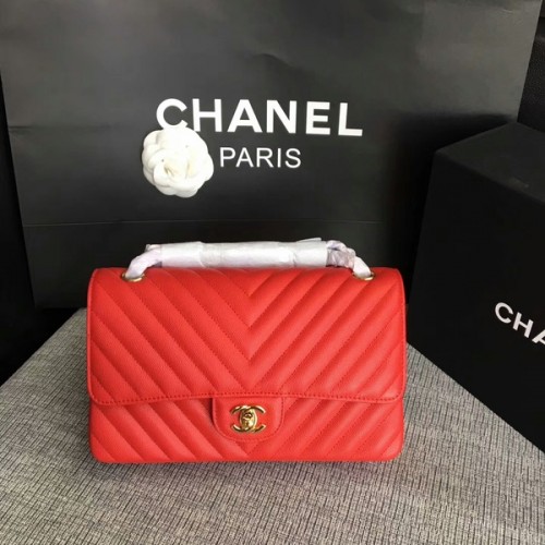Genți de umăr Chanel Flap, piele de vițel originală, roșii, CF1112, aurii