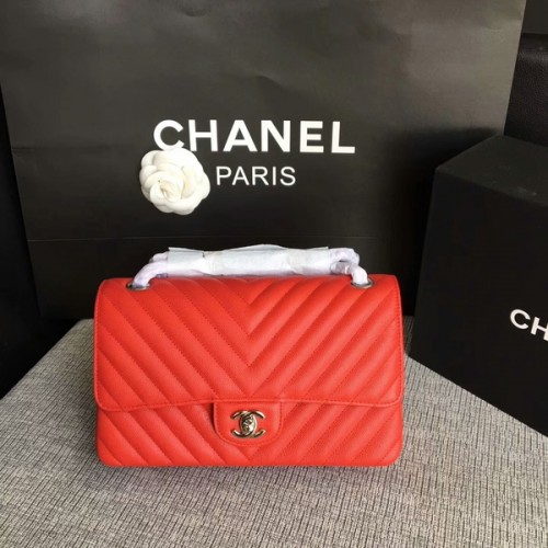 Genți de umăr Chanel Flap, piele de vițel originală, roșii, CF1112, argintii