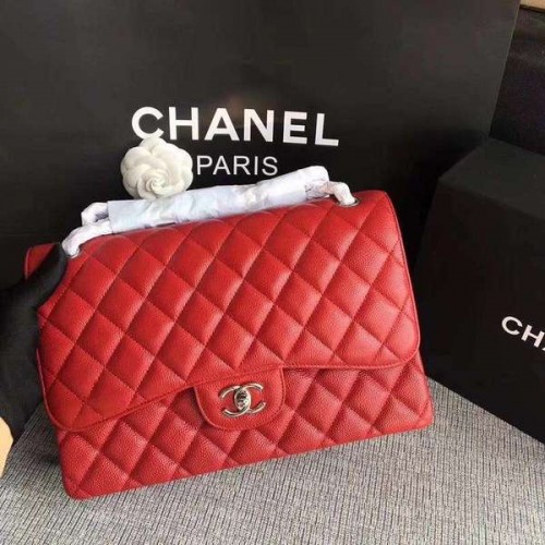 Genți de umăr Chanel Flap, piele de vițel originală, roșii, CF1113, argintii