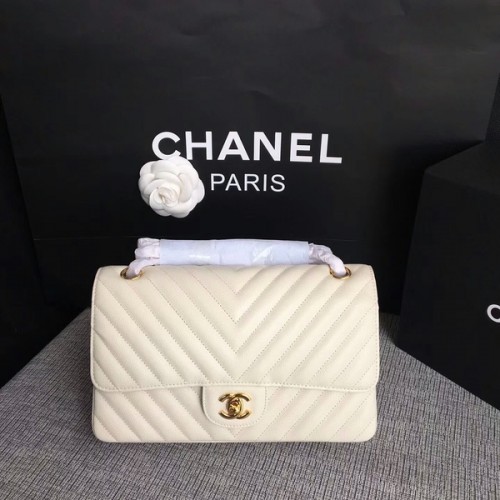 Genți de umăr Chanel Flap, piele de vițel originală, albă, CF1112, auriu