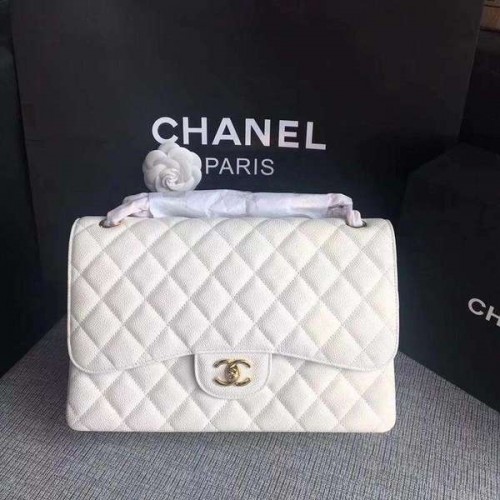 Genți de umăr Chanel Flap, piele de vițel originală, albe, CF1113, aurii