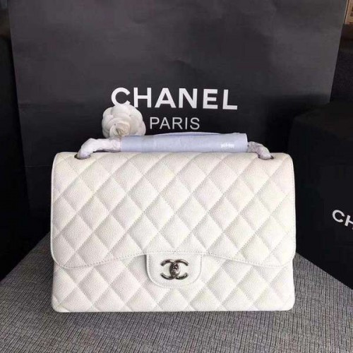 Genți de umăr Chanel Flap, piele de vițel originală, albe, CF1113, argintii