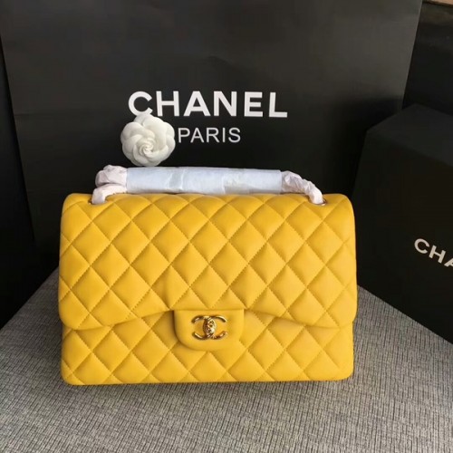 Genți de umăr Chanel Flap din piele de miel originală galbenă CF1113 Glow