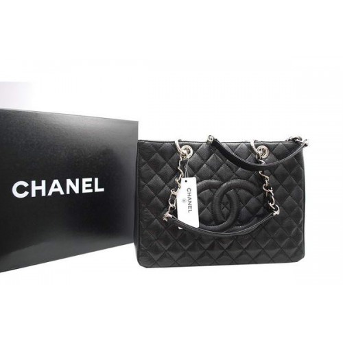 Geantă Chanel GST Caviar Coco din piele A36092 Negru Argintiu