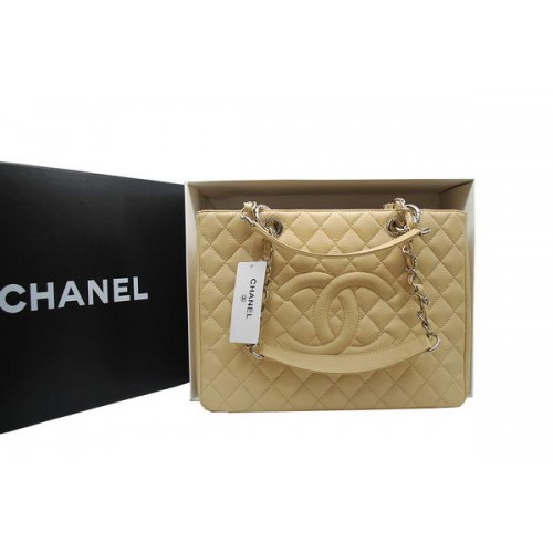 Geantă Chanel GST Caviar din piele Coco A36092 crem argintiu