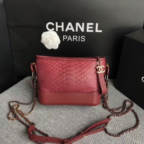 Geantă de umăr Chanel Gabrielle Mini, piele de piton originală 8122A Maro