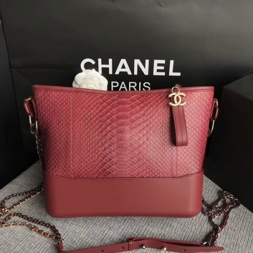 Geantă de umăr Chanel Gabrielle din piele de piton originală A93842 Maro