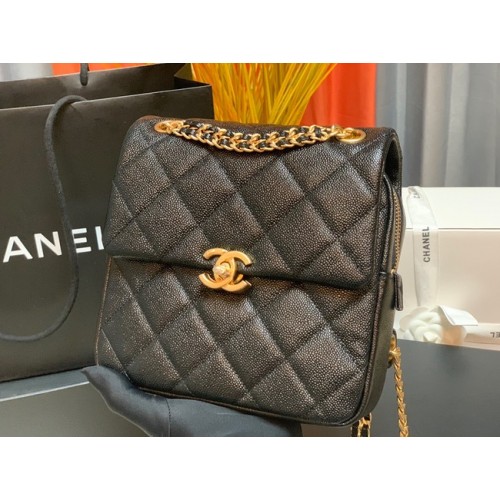 Rucsac Chanel din piele de vițel granulată, piele originală AS3108 negru