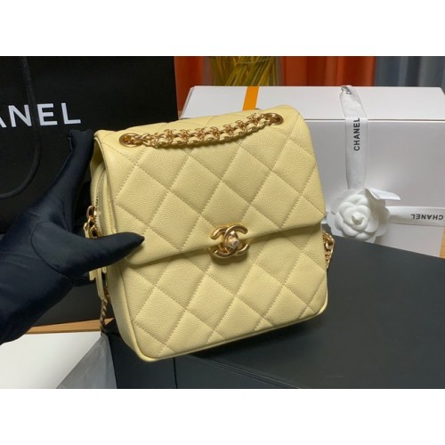 Rucsac Chanel din piele de vițel granulată, piele originală AS3108 galben
