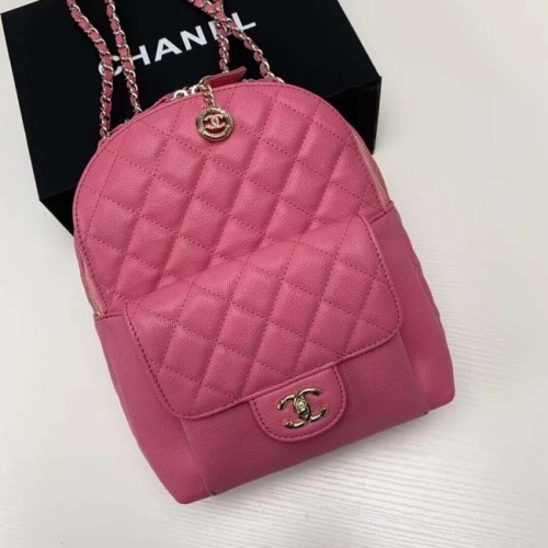Rucsac Chanel din piele de vițel granulată, din metal auriu, AS0004 roz