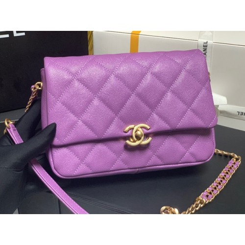 Geantă de umăr Chanel din piele de vițel granulată AS3103 violet