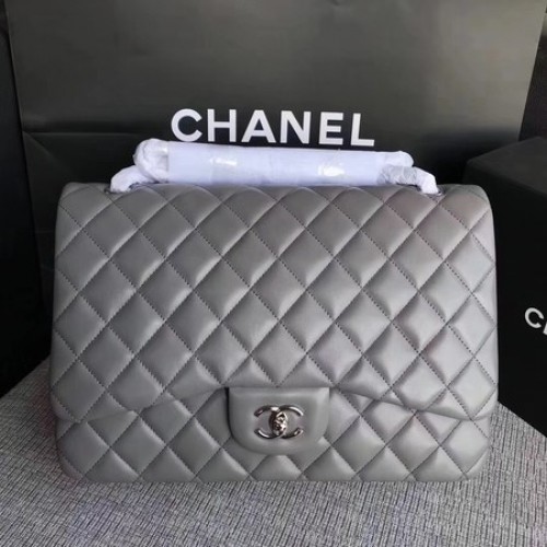 Geantă Chanel Maxi Quilted Classic Flap, piele gri, A58601, argintie
