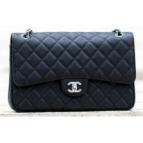 Geantă Chanel Jumbo Classic Black Cannage Pattern Flap A58600 Argintie
