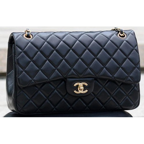 Geantă Chanel Jumbo Classic Black Sheep Skin cu clapă A58600 Gold