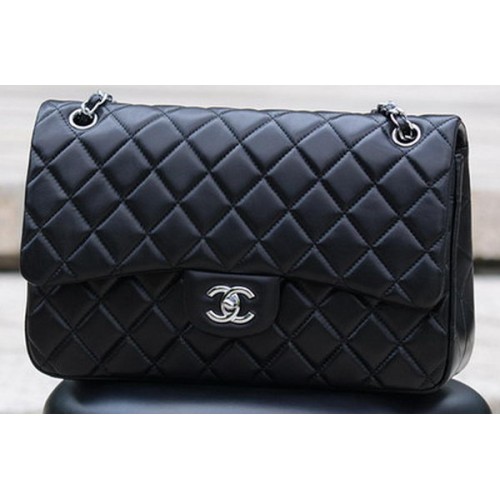 Geantă Chanel Jumbo Classic Black Sheep Skin cu clapă A58600 Argintie