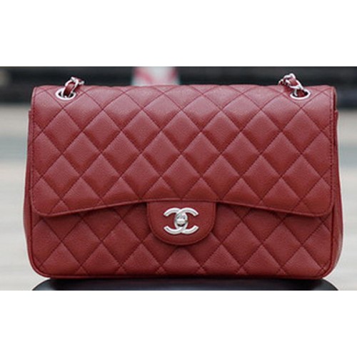Geantă Chanel Jumbo Classic Burgundy Cannage cu clapă A58600 Argintie