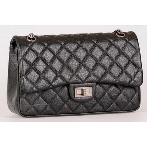 Geantă Chanel Jumbo Classic Flap neagră din piele de vițel A28668 argintie