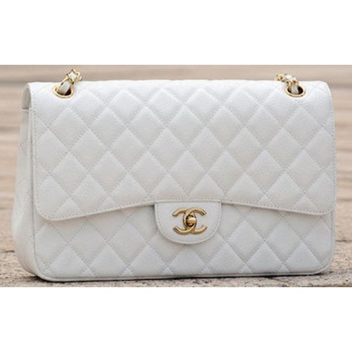 Geantă Chanel Jumbo Classic White Cannage Pattern Flap A58600 Gold