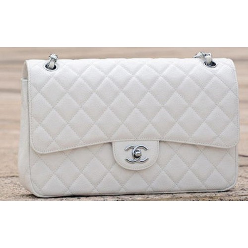 Geantă Chanel Jumbo Classic White Cannage Flap Pattern A58600 Argintie