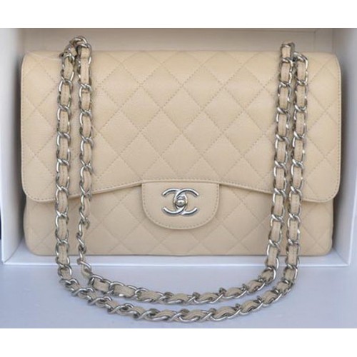 Geantă Chanel Jumbo Double Flaps, model Apricot Cannage A36097, argintiu