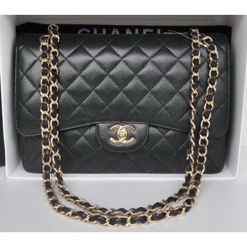 Geantă Chanel Jumbo Double Flaps, model Cannage negru A36097, auriu