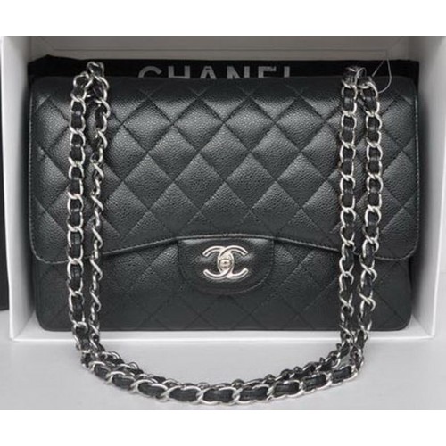 Geantă Chanel Jumbo Double Flaps, model Cannage negru A36097 argintiu