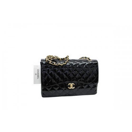Geantă Chanel Jumbo Double Flaps neagră, piele originală patentată A36097 aurie
