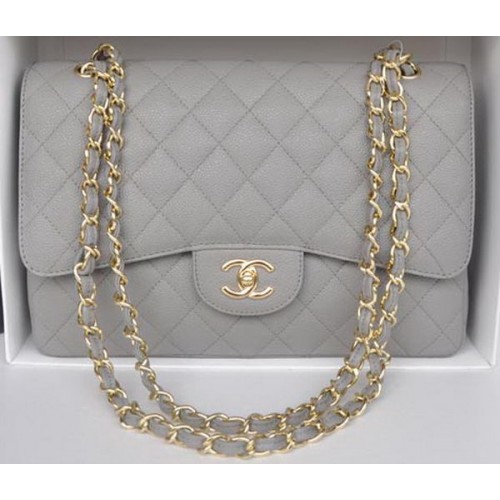 Geantă Chanel Jumbo Double Flaps, gri, model Cannage, A36097, auriu