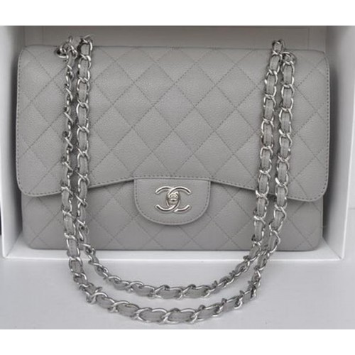 Geantă Chanel Jumbo Double Flaps, gri, model Cannage, A36097, argintiu