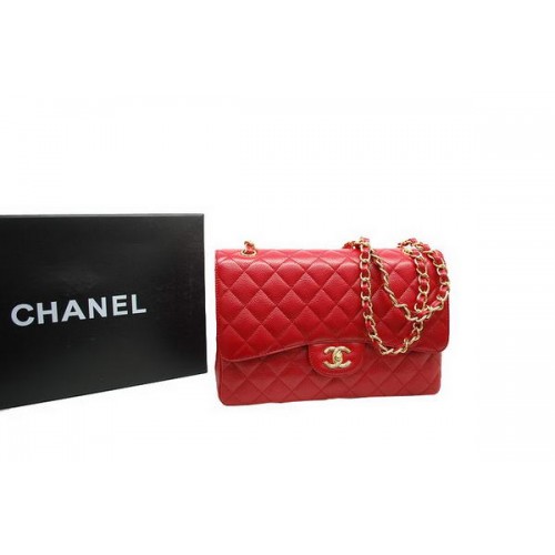 Geantă Chanel Jumbo Double Flaps, piele originală Caviar, roșie, A36097, auriu