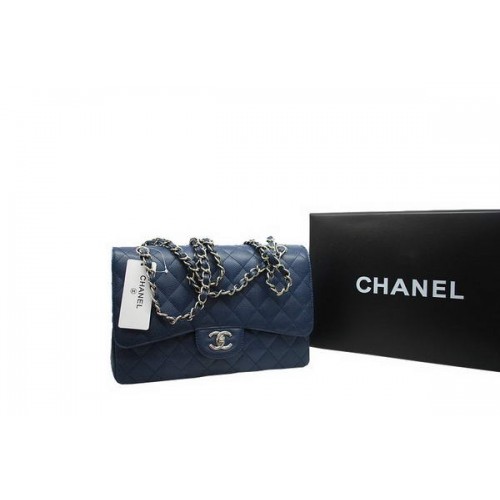 Cea mai nouă geantă Chanel Jumbo Double Flaps din 2012, Royalblue, piele Caviar originală A36097, argintie