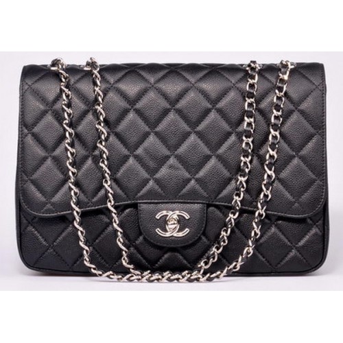 Geantă Chanel Jumbo Flap Black Cannage Pattern A28600 Silver