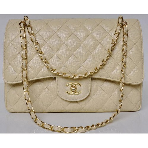 Geantă Chanel Jumbo Quilted Classic Flap, modele Apricot Cannage A58600 aurie