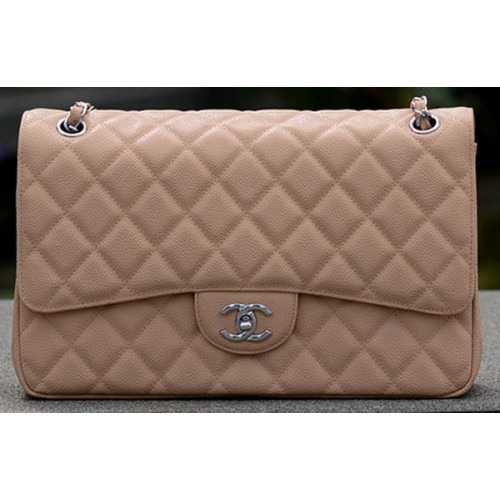 Geantă Chanel Jumbo Quilted Classic Flap, modele Apricot Cannage A58600 argintie