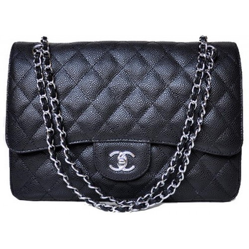 Geantă Chanel Jumbo Quilted Classic Flap Black Cannage Patterns A58600 Silver