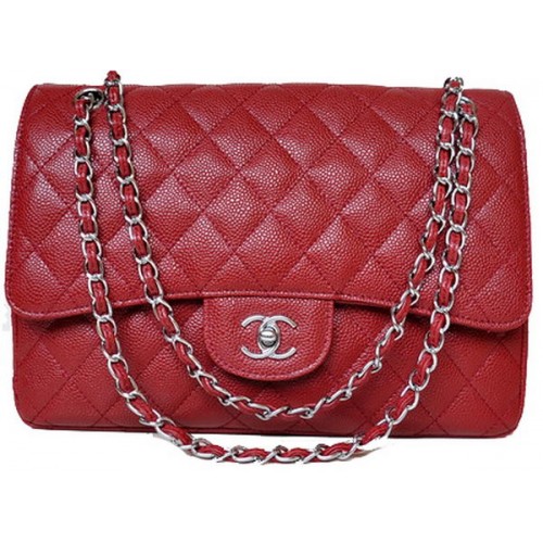Geantă Chanel Jumbo Quilted Classic Flap, Burgundy, modele Cannage, A58600, argintiu