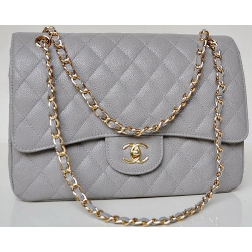 Geantă Chanel Jumbo Quilted Classic Flap, gri, modele Cannage A58600, auriu