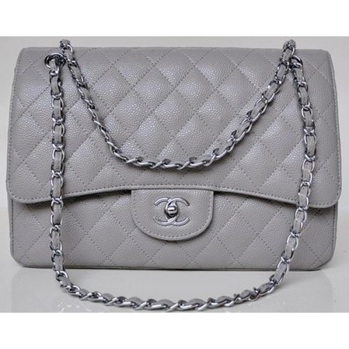 Geantă Chanel Jumbo Quilted Classic Flap, gri, modele Cannage, A58600, argintiu