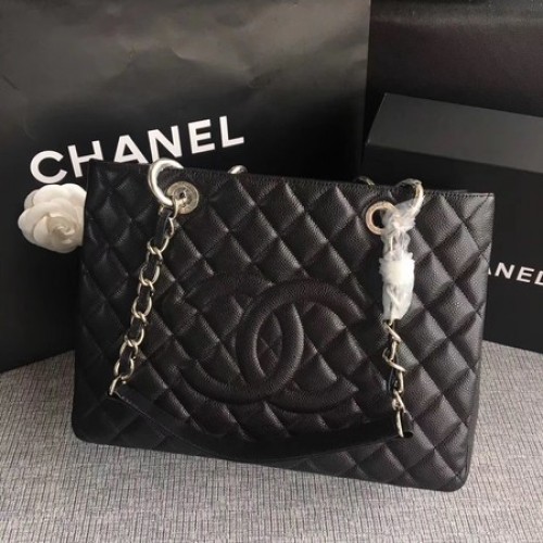 Chanel LE Boy Grand Shopping Tote Bag GST Black Cannage Pattern A50995 Argintiu