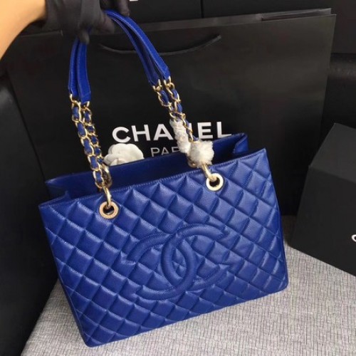Geantă Chanel LE Boy Grand pentru cumpărături GST Blue Cannage Pattern A50995 Aur