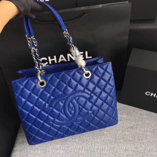 Geantă Chanel LE Boy Grand pentru cumpărături GST Blue Cannage Pattern A50995 Argintiu