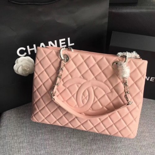 Chanel LE Boy Grand Shopping Tote Bag GST Pink Cannage Pattern A50995 Argintiu